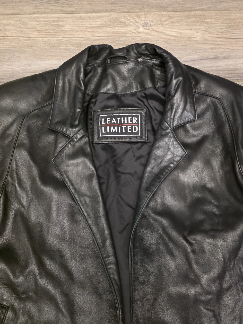 Vtg Leather Limited Black Leather Blazer Jacket Open Front Coat Size XS